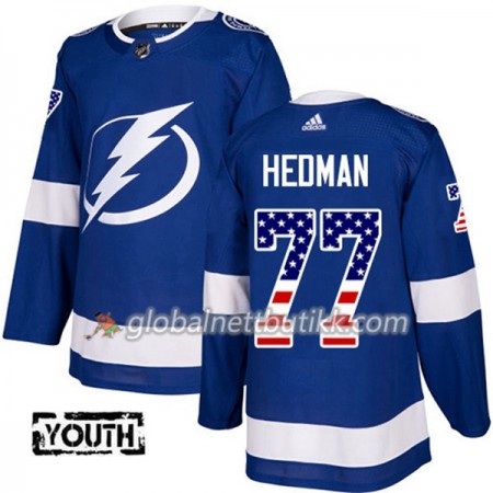 Tampa Bay Lightning Hockeydrakt Victor Hedman 77 2017-2018 USA Flag Fashion Blå Adidas Authentic - Barn